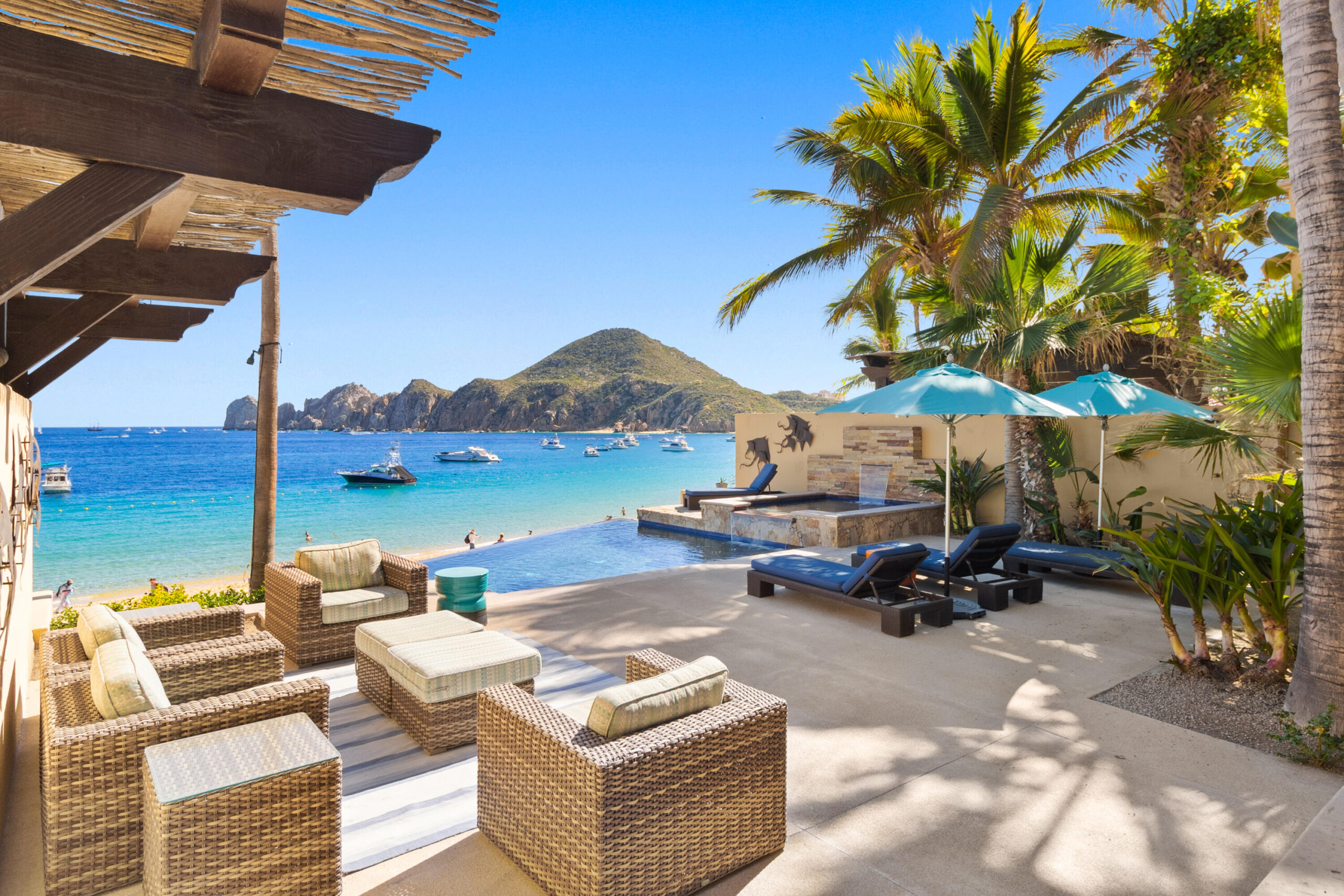 Cabo San Lucas Pedregal Csl Casa LA PIÑATA A luxury villa located in the exclusive Pedregal Cabo San Lucas. Perfect as a private residence or a high-end vacation rental, this villa offers an exceptional combination of comfort, style, privacy, and location.The villa features 8 bedrooms including a service room (as an independent apartment suite), 8.5 bathrooms, and 13 beds.Fully furnished and equipped with top-quality finishes, providing a turnkey experience.Every detail has been thoughtfully crafted to create an exceptional space for family gatherings and entertaining. The expansive terrace includes a great swimming pool, 2 jacuzzi, bar, 2 BBQ station, 2 fire pits, and multiple lounge areas, to enjoy the very best of Cabo living The interiors feature cozy and elegant living spaces, including a inside bar, games room, media room and impeccable design in every corner Fully furnished and equipped, representing an outstanding opportunity. With its exceptional design, amenities, and location, this villa embodies the best of the Baja lifestyle for sale